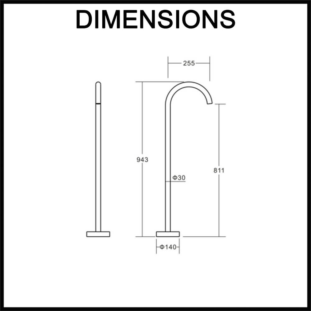 AQUAZZONE Floor Mount Bath Filler - Gooseneck Dimensions