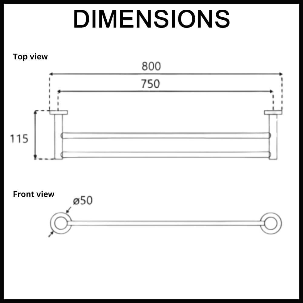 Fontaine Rosa double towel rail wall mounted dimension details