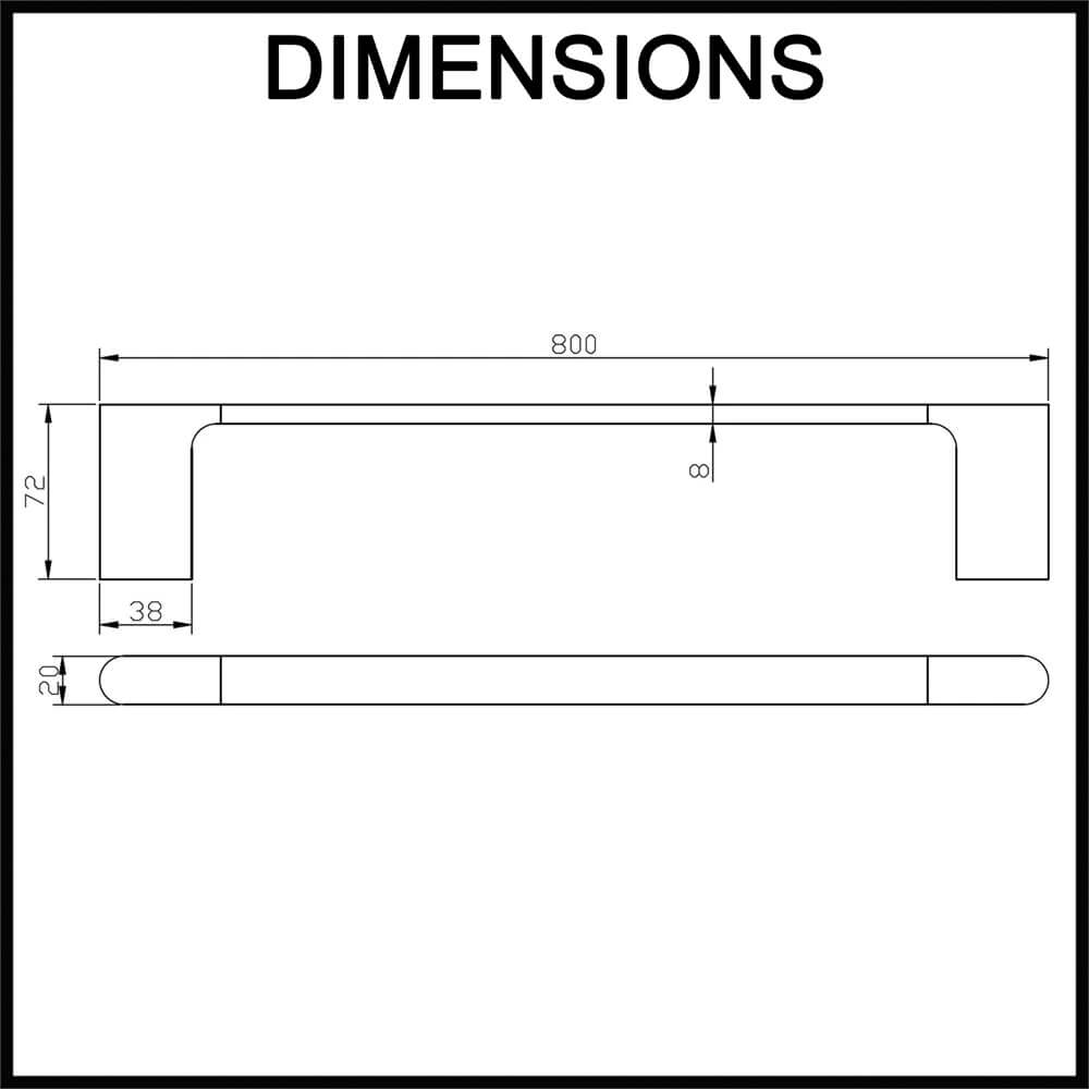 Norico Bellino Single Towel Rail - 800mm - Dimensions
