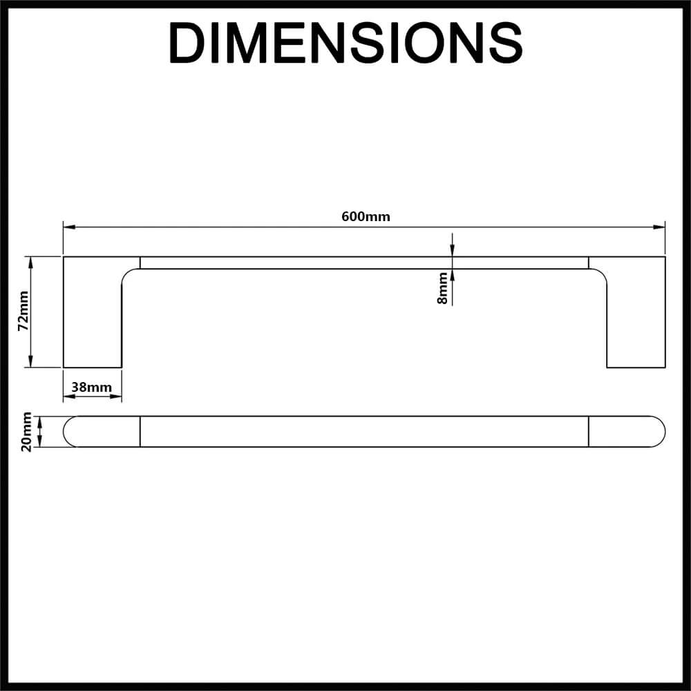 Norico Bellino Single Towel Rail - 600mm - Dimensions