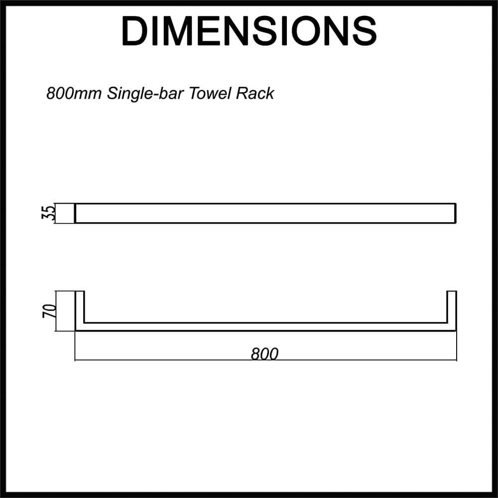 Cavallo Square Single Towel Rail 800mm - Dimensions