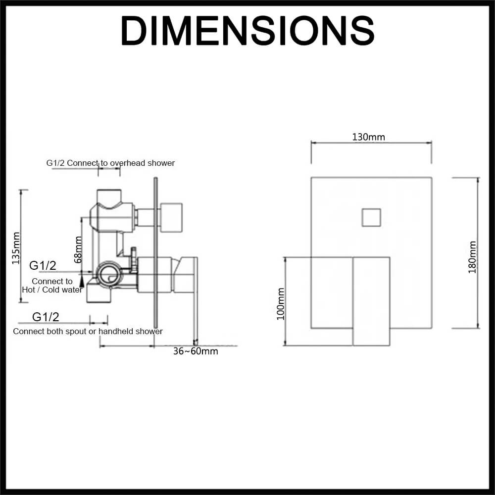 Blaze Chrome Bath/Shower Mixer Diverter Dimensions