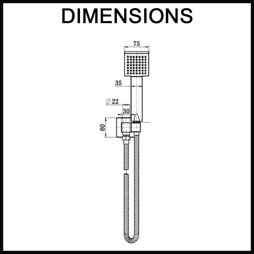 Square hand shower and bracket set dimensions guide