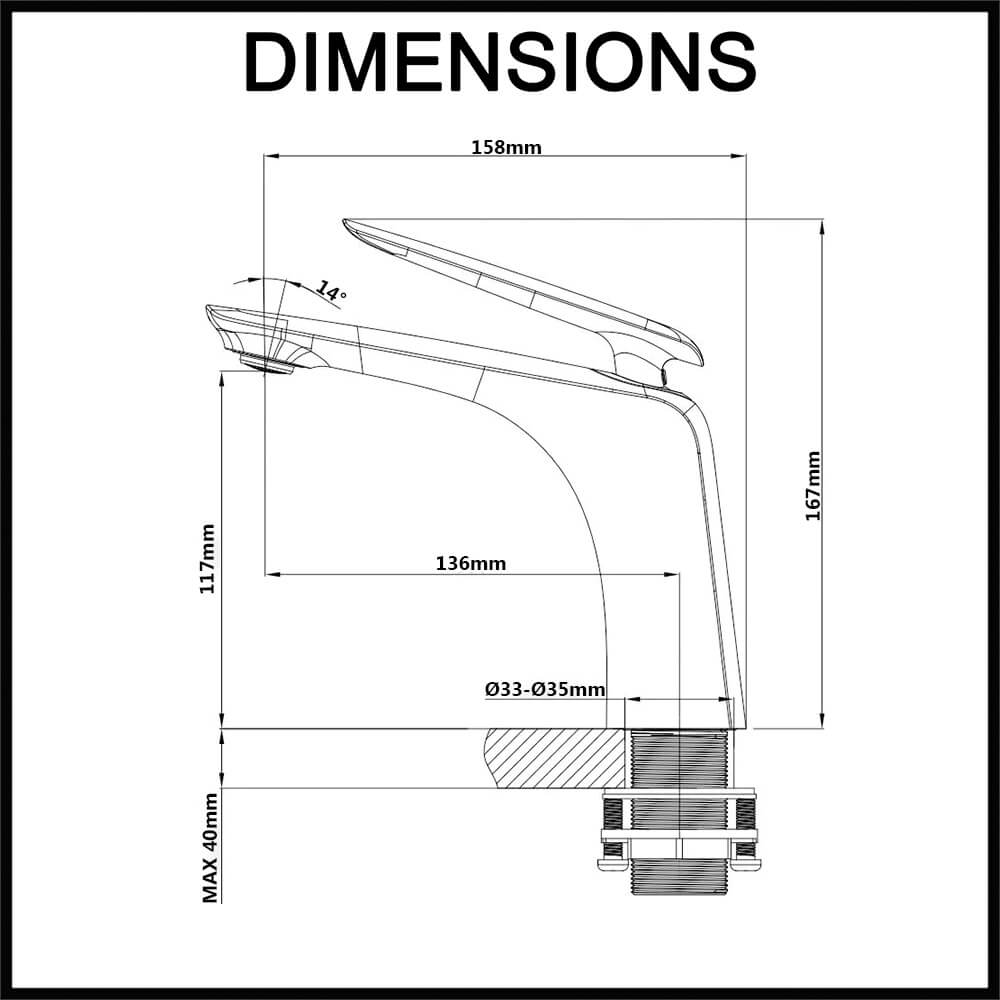 Norico Bellino Basin Mixer Dimensions