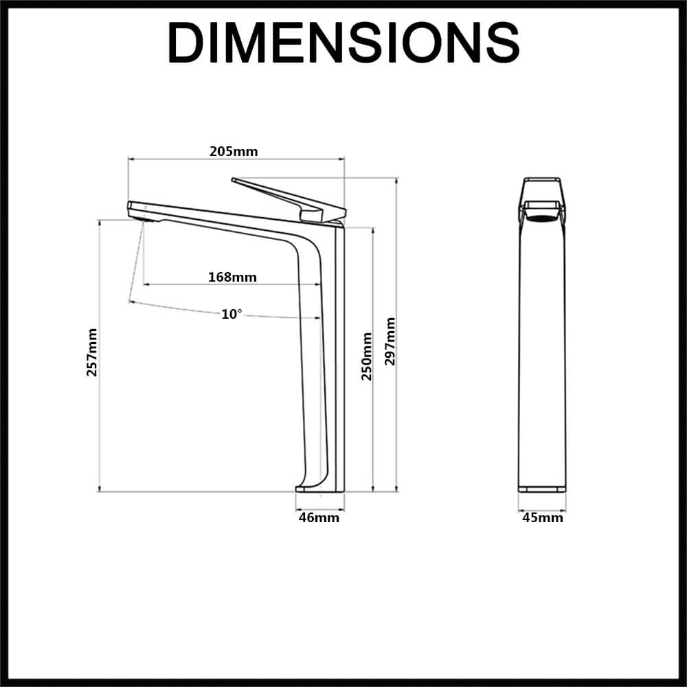 Norico Cavallo Tall Basin Mixer Dimensions