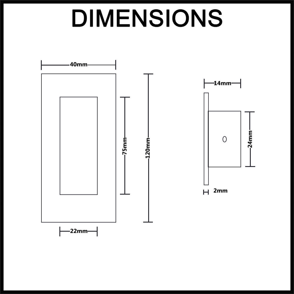 Manovella Sliding Door Flush Pull - 120mm x 40mm - Dimensions