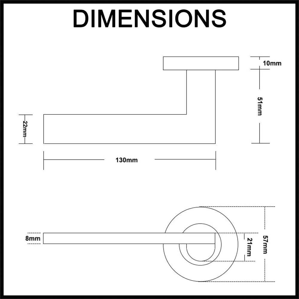 Hamilton Privacy Door Lever Handle with Round Rose Dimensions Guide