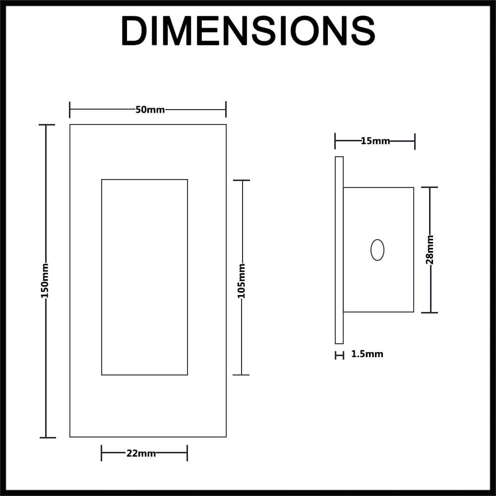 Manovella Sliding Door Flush Pull - 150mm x 50mm - Matte Black Dimensions