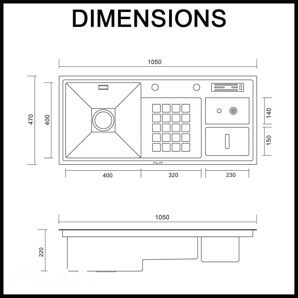 ALIA Smart Kitchen Sink dimensions guide