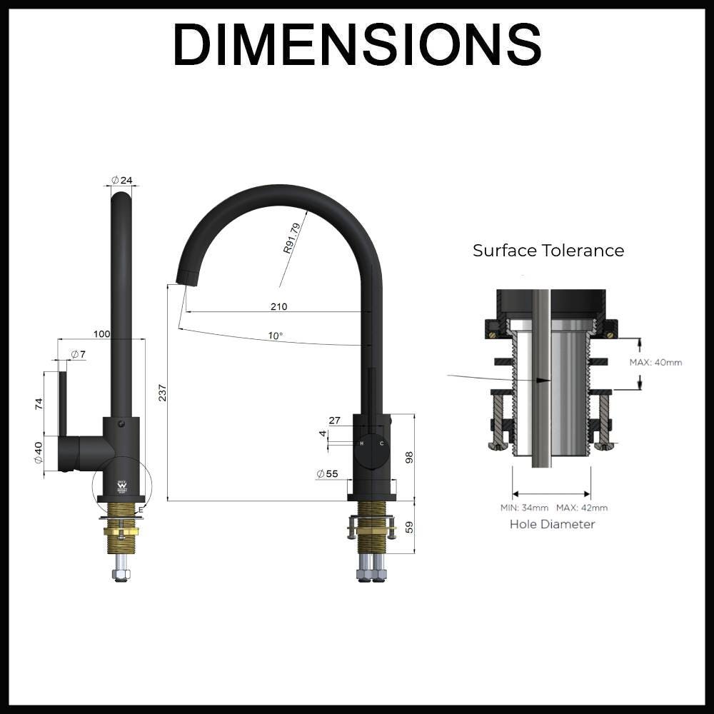 meir pinless handle kitchen mixer tap