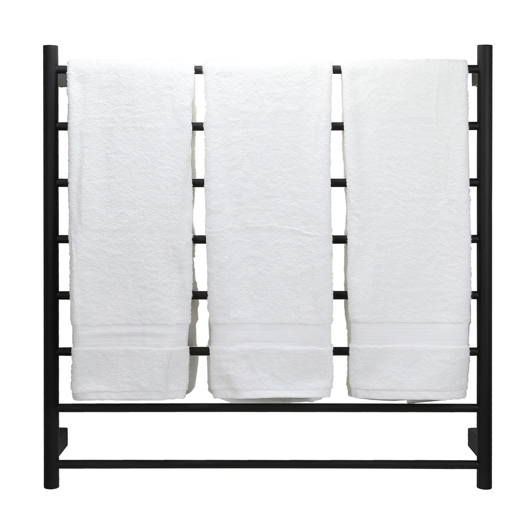aguzzo-heated-towel-rail-round-matte-black-with-three-towels