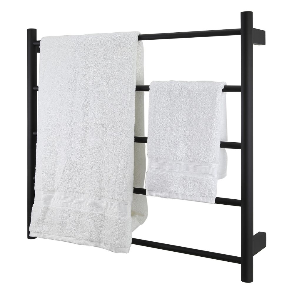 black-heated-towel-rails matte-black-heated-towel-rail-two-white-towels