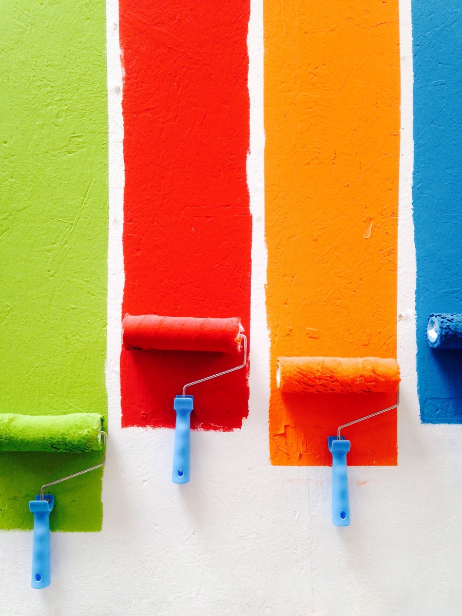 paint rollers - green, red, orange, blue