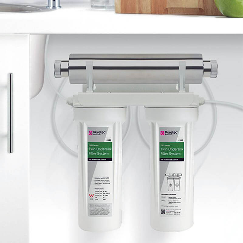 T1 Mixer and Rain Water Three Stage UV Water Filtration System - ESR2 Under Sink rainwater filter, 3-stage water filter, uv filter